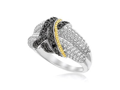 18k Yellow Gold & Sterling Silver Popcorn Ring with Black Diamonds