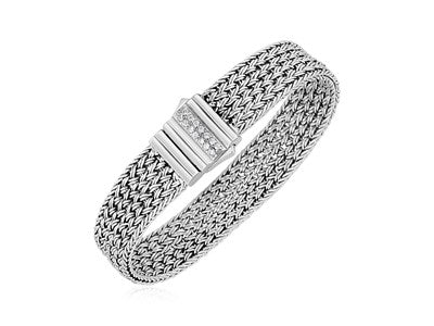 Sterling Silver Woven Rope Bracelet with White Sapphires