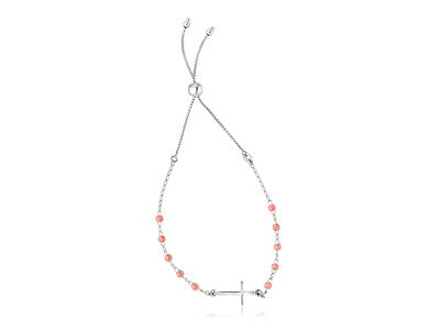 Adjustable Sterling Silver Rose Finish Bracelet with Cross