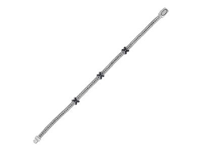 Sterling Silver Woven Rope Bracelet with Black Sapphire X Accents