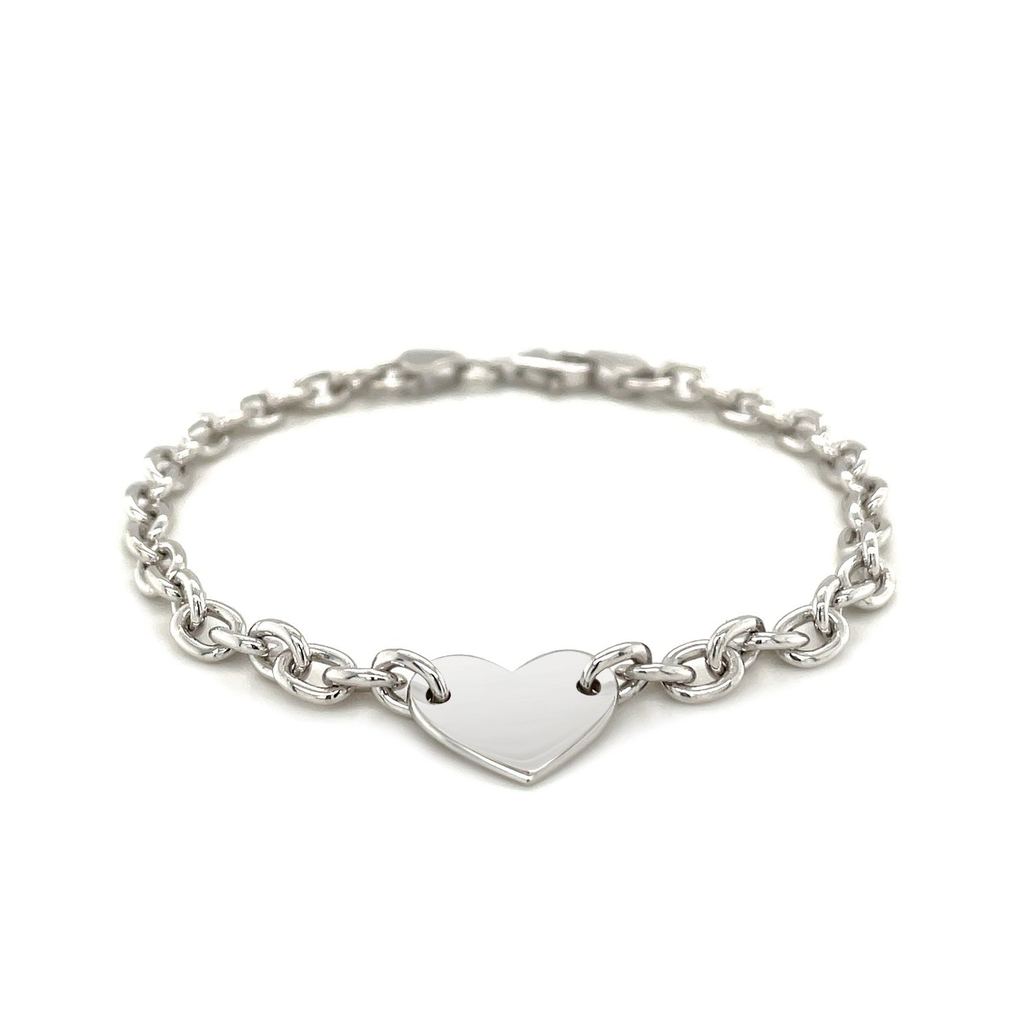 Sterling Silver Chain Bracelet with Flat Heart