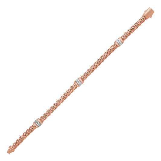 14k Rose Gold Diamond Accent Woven Rope Bracelet