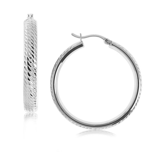 Sterling Silver Hoop Diamond Cut Earrings