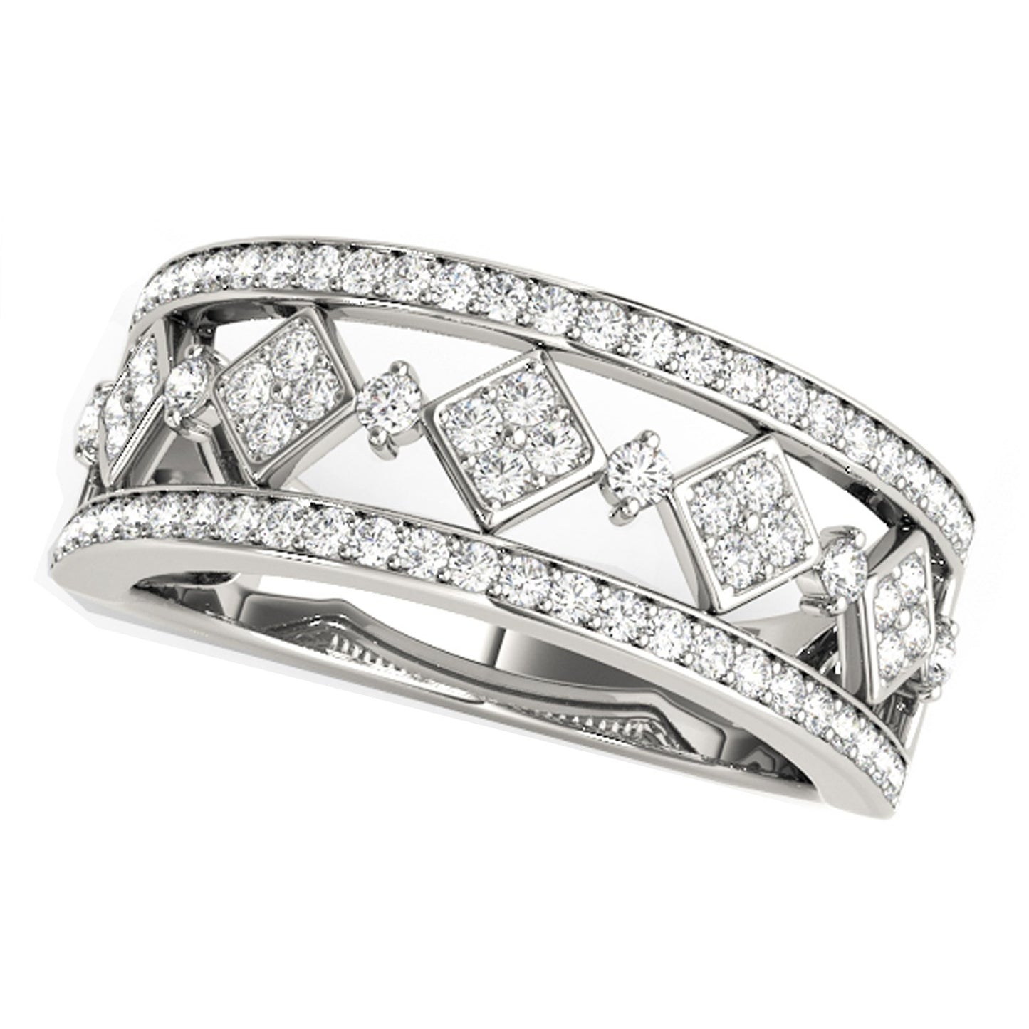 1/2 CT. T.W Diamond Studded Square Motif Ring in 14k White Gold
