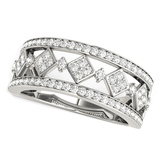 1/2 CT. T.W Diamond Studded Square Motif Ring in 14k White Gold
