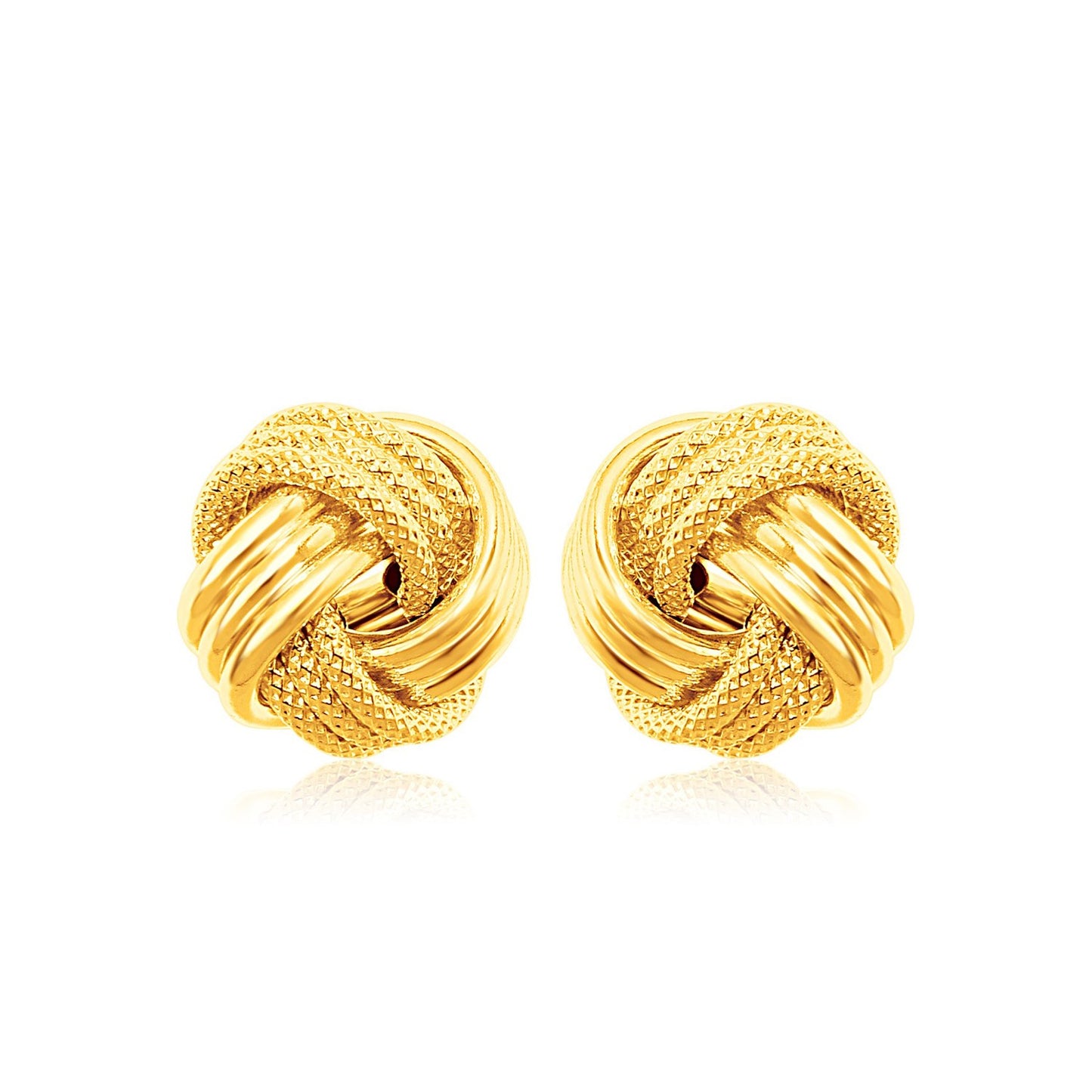 14k Yellow Gold Texture Love Knot Earrings