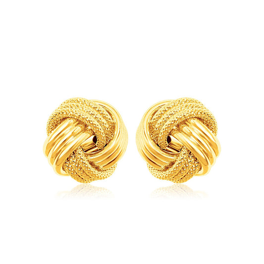 14k Yellow Gold Texture Love Knot Earrings