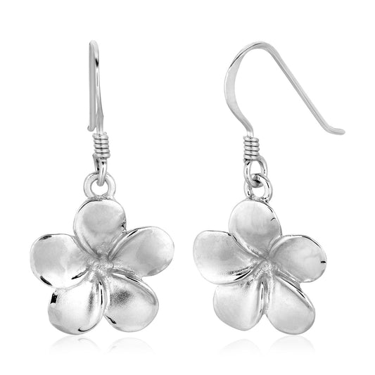 Sterling Silver Matte Textured Flower Drop Earrings