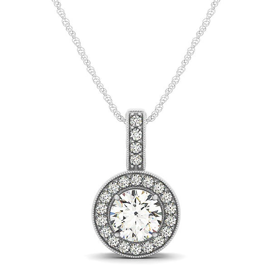 5/8 CT. T.W Milgrain Edge Diamond Halo Pendant in 14k White Gold