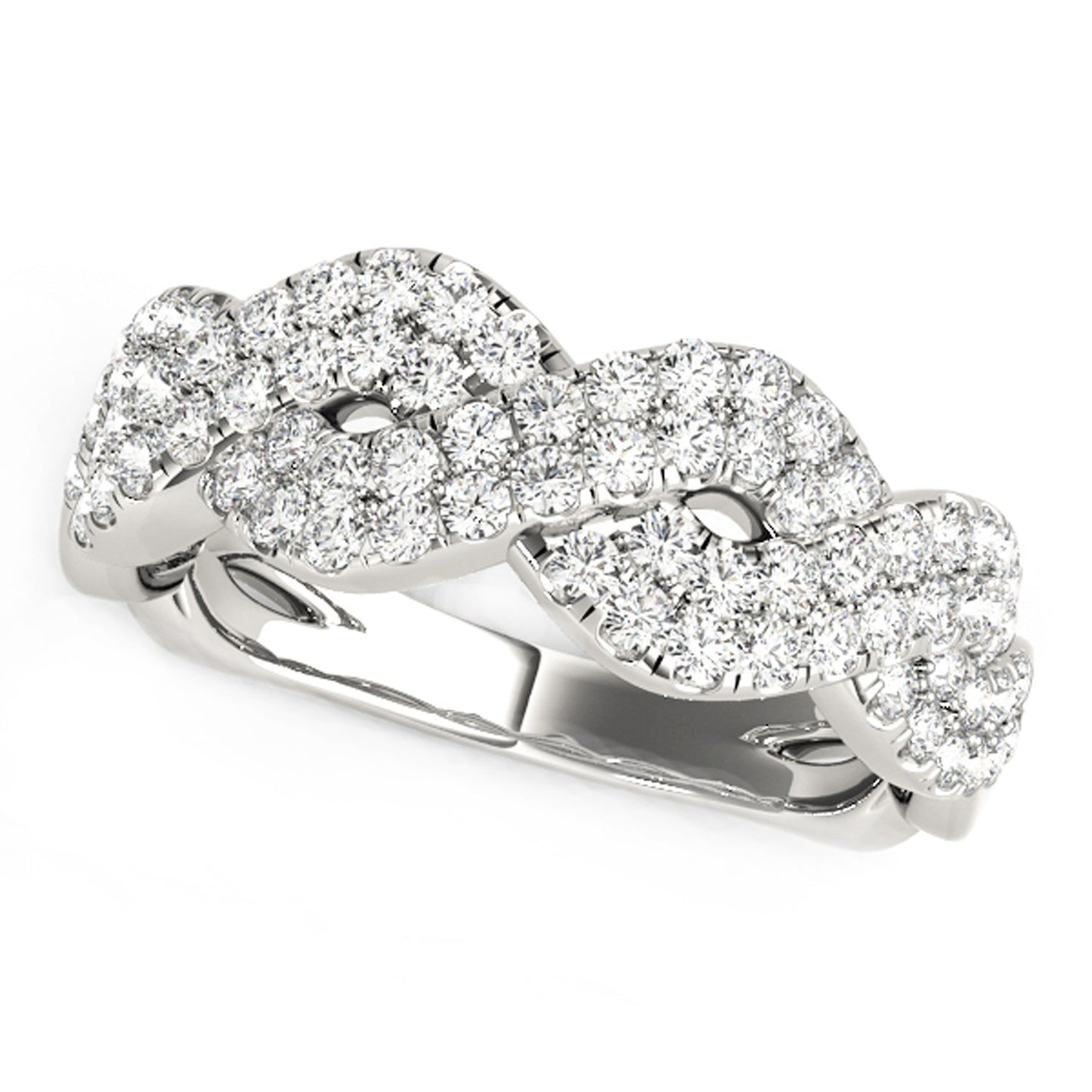 5/8 CT. T.W Diamond Studded Dual Wave Ring in 14k White Gold
