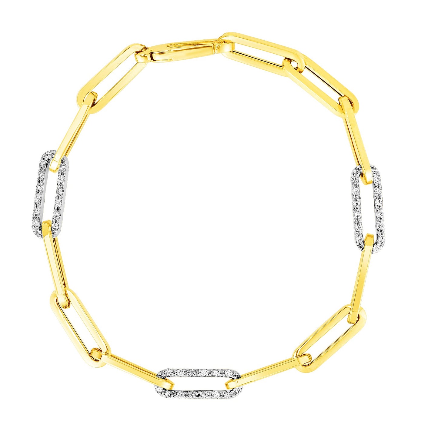 14k Yellow Gold Paperclip Diamond Link Bracelet