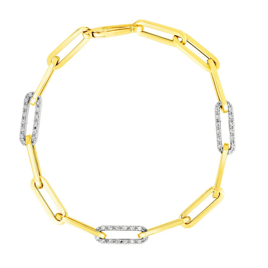 14k Yellow Gold Paperclip Diamond Link Bracelet