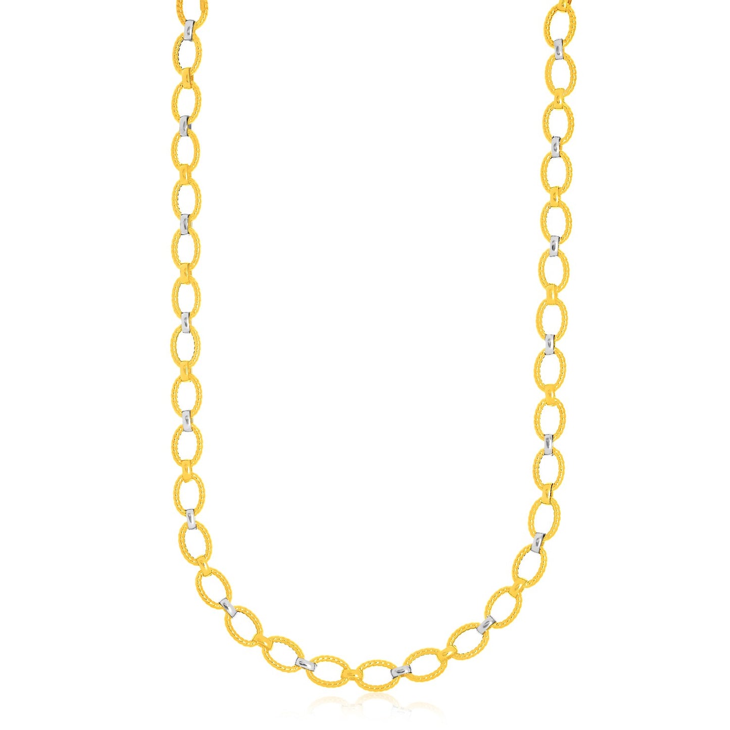 14k Two Tone Gold Textured Oval Link Necklace