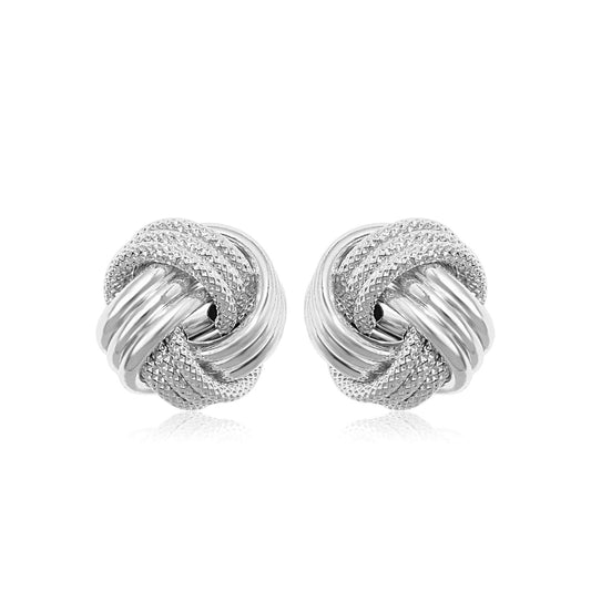 14k White Gold Textured Love Knot Earrings