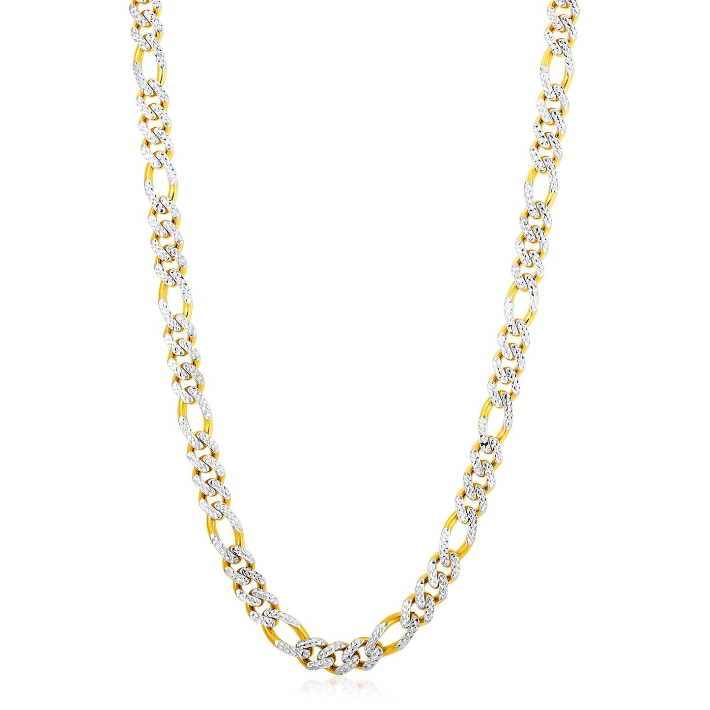 14k Two Tone White Paved Lite Figaro Chain