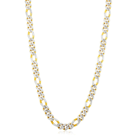 14k Two Tone White Paved Light Figaro Chain