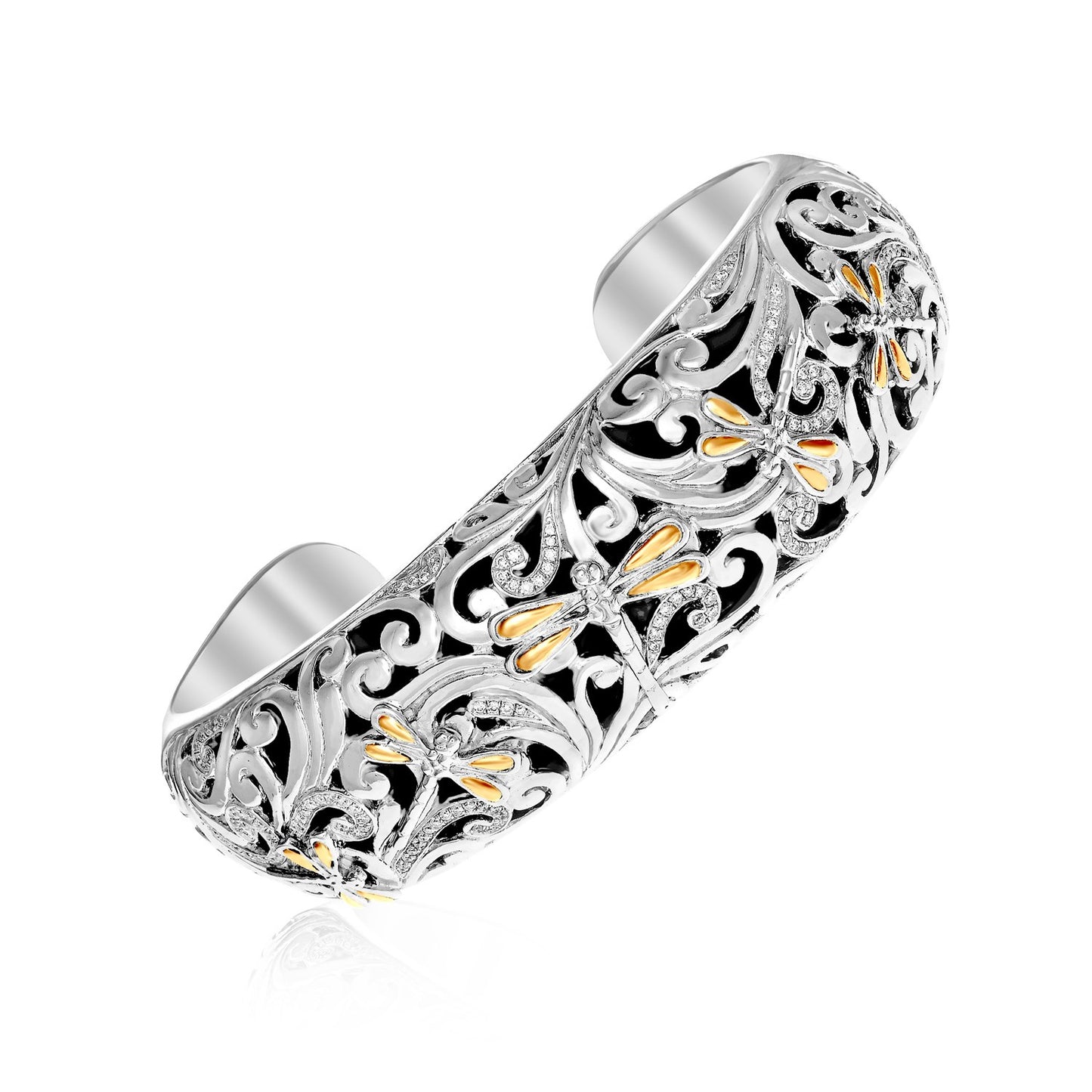18k Yellow Gold & Sterling Silver Diamond Dragonfly Bangle