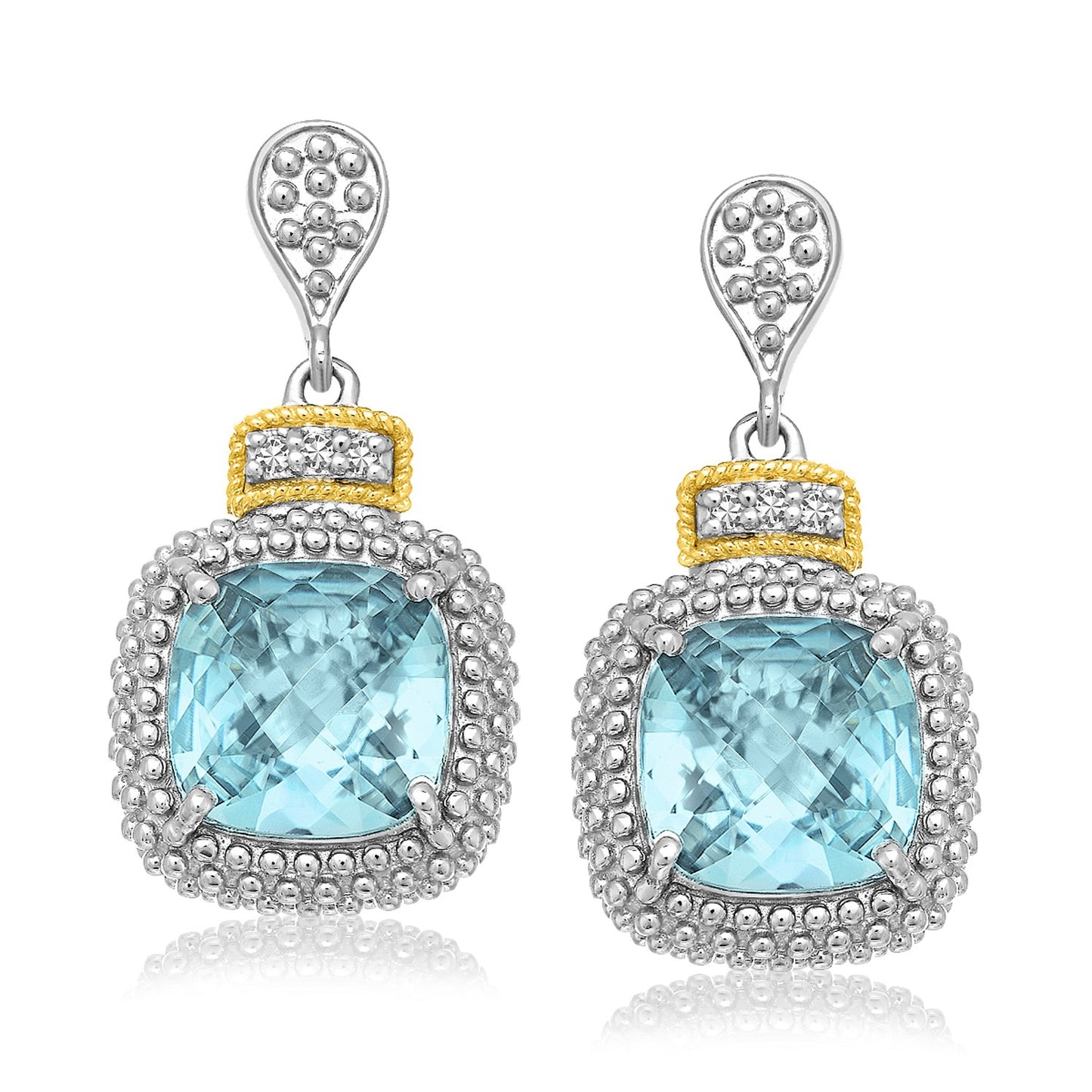 18k Yellow Gold & Sterling Silver Blue Topaz & Diamond Earrings