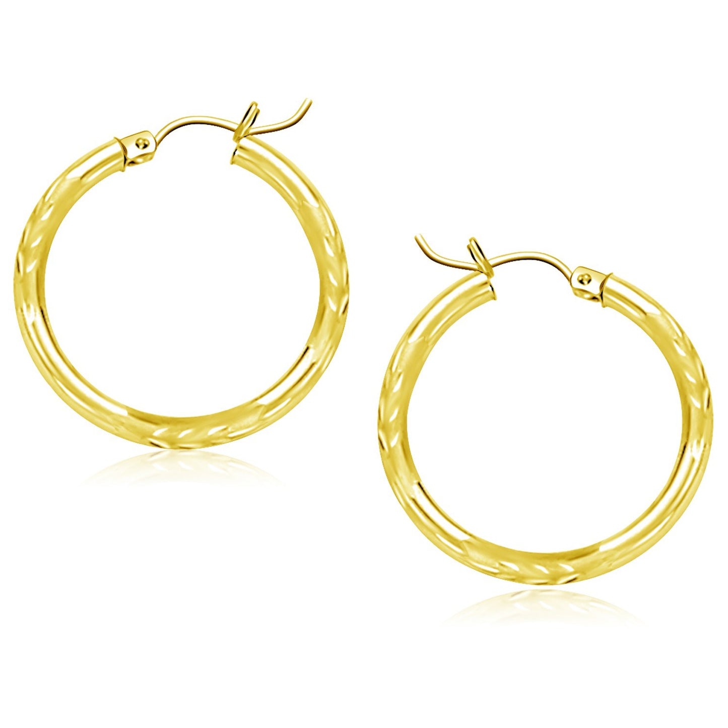 10k Yellow Gold Diamond Cut Hoop Earrings