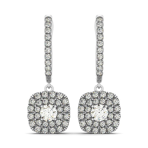 3/4 CT. T.W Double Halo Cushion Shaped Diamond Earrings in 14k White Gold