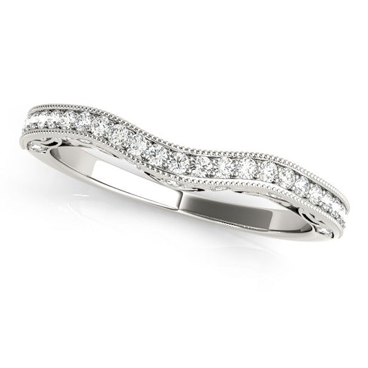 1/5 CT. T.W. Milgrain Curved Diamond Wedding Band in 14k White Gold