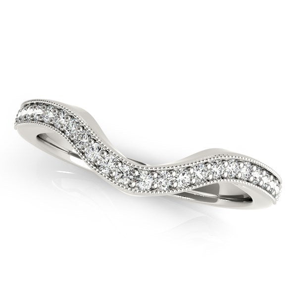 1/5 CT. T.W. Milgrain Border Curved Diamond Wedding Band in 14k White Gold