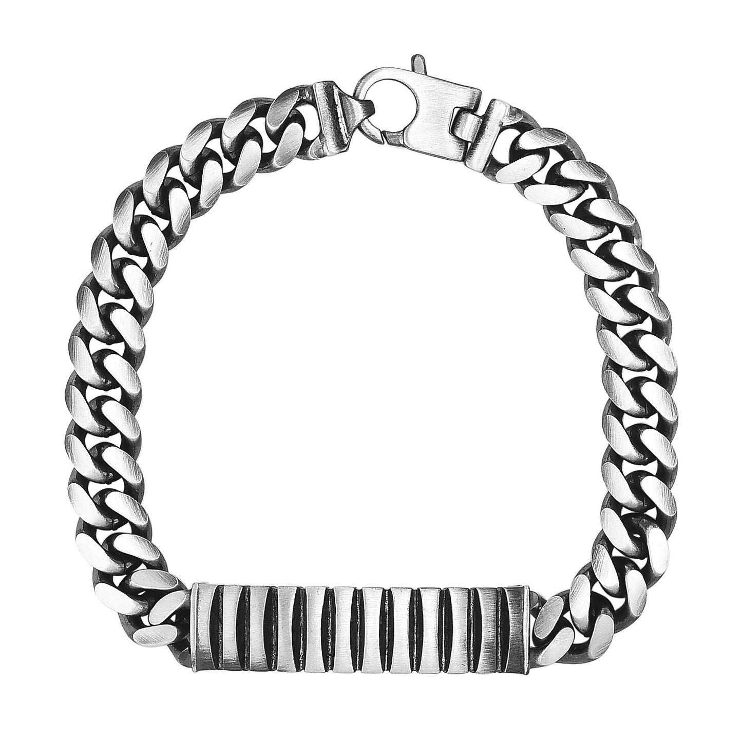 Gunmetal Finish Sterling Silver Cuban Link ID Bracelet