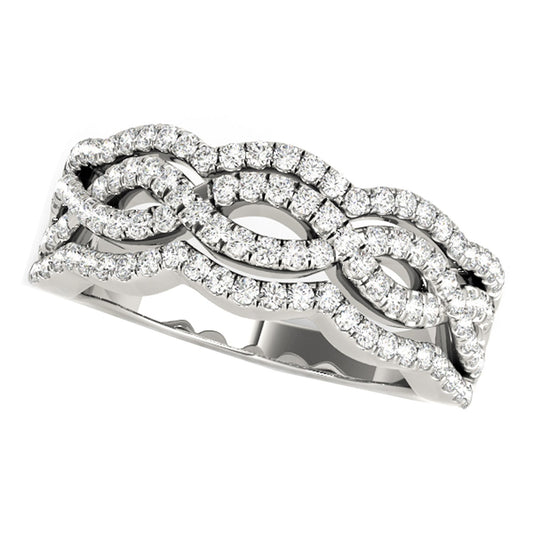 5/8 CT. T.W Diamond Studded Curved Band Ring in 14k White Gold