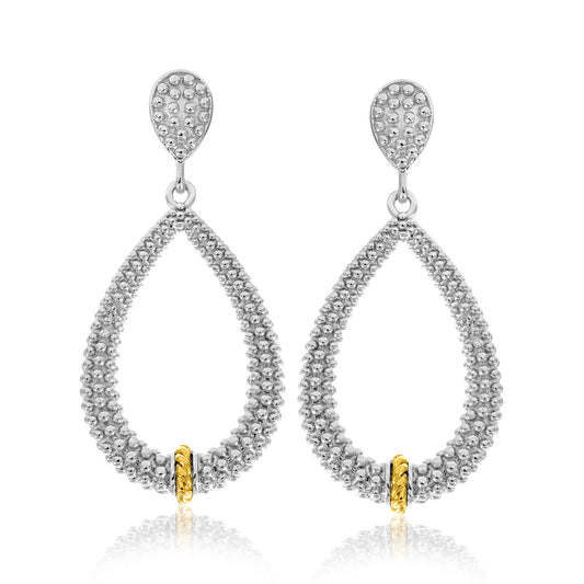 18k Yellow Gold & Silver Popcorn Textured Earrings