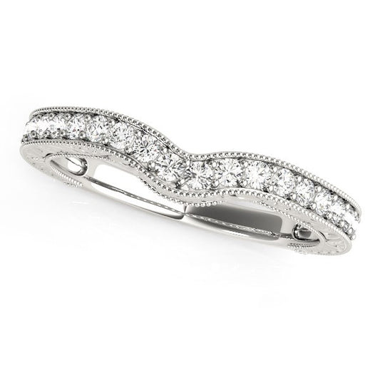 1/4 CT. T.W. Bead Border Curved Diamond Wedding Band in 14k White Gold