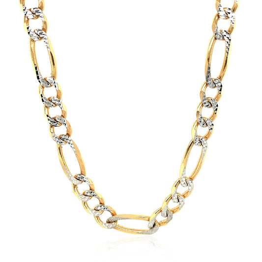 14K Two Tone Gold White Paved Solid Figaro Chain