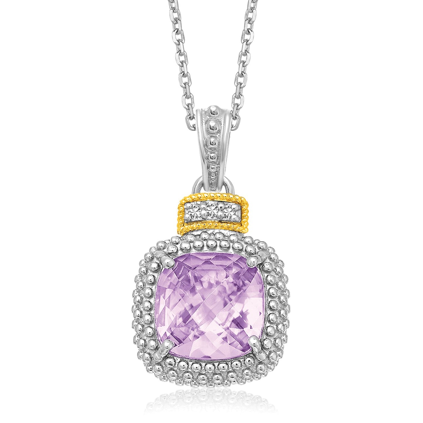 18k Yellow Gold & Silver Amethyst & Diamond Pendant