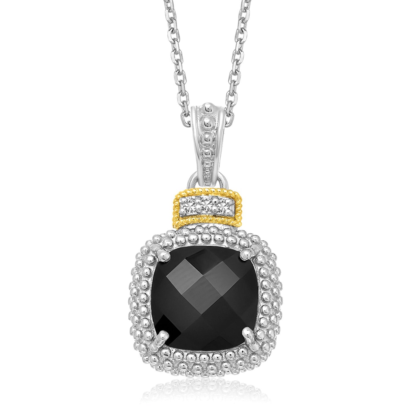 18k Yellow Gold & Silver Black Onyx & Diamond Pendant