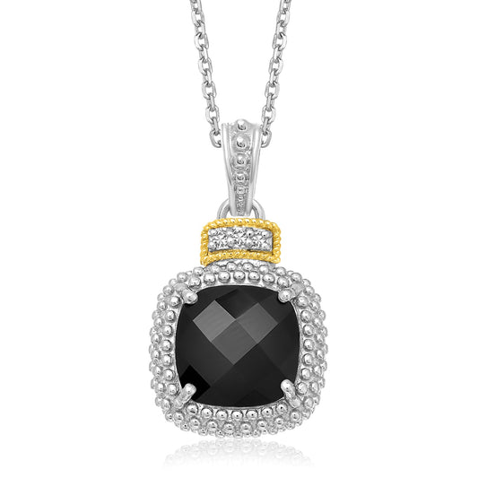 18k Yellow Gold & Silver Black Onyx & Diamond Pendant