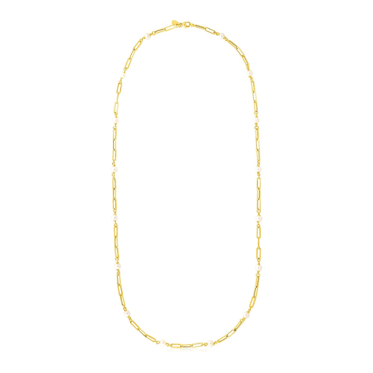 14k Yellow Gold Paperclip Pearl Necklace
