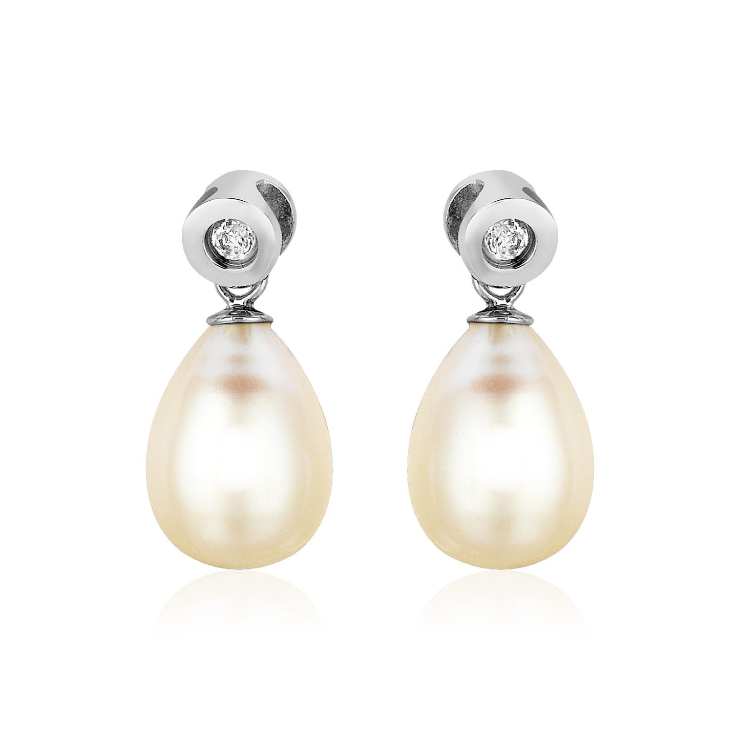 Sterling Silver Pear Shaped Pearl Earrings with Cubic Zirconias