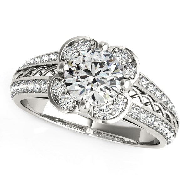 1 3/8 CT. T.W. Floral Motif Round Diamond Engagement Ring in 14K White Gold