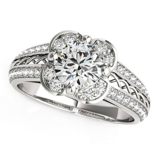 1 3/8 CT. T.W. Floral Motif Round Diamond Engagement Ring in 14K White Gold
