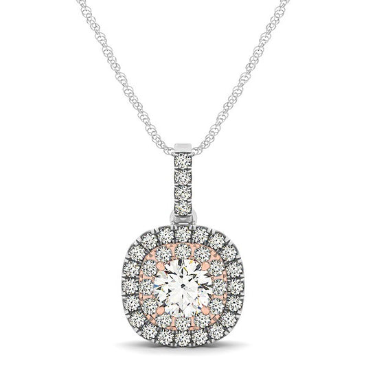1/2 CT. T.W Cushion Shape Halo Diamond Pendant 14k White And Rose Gold