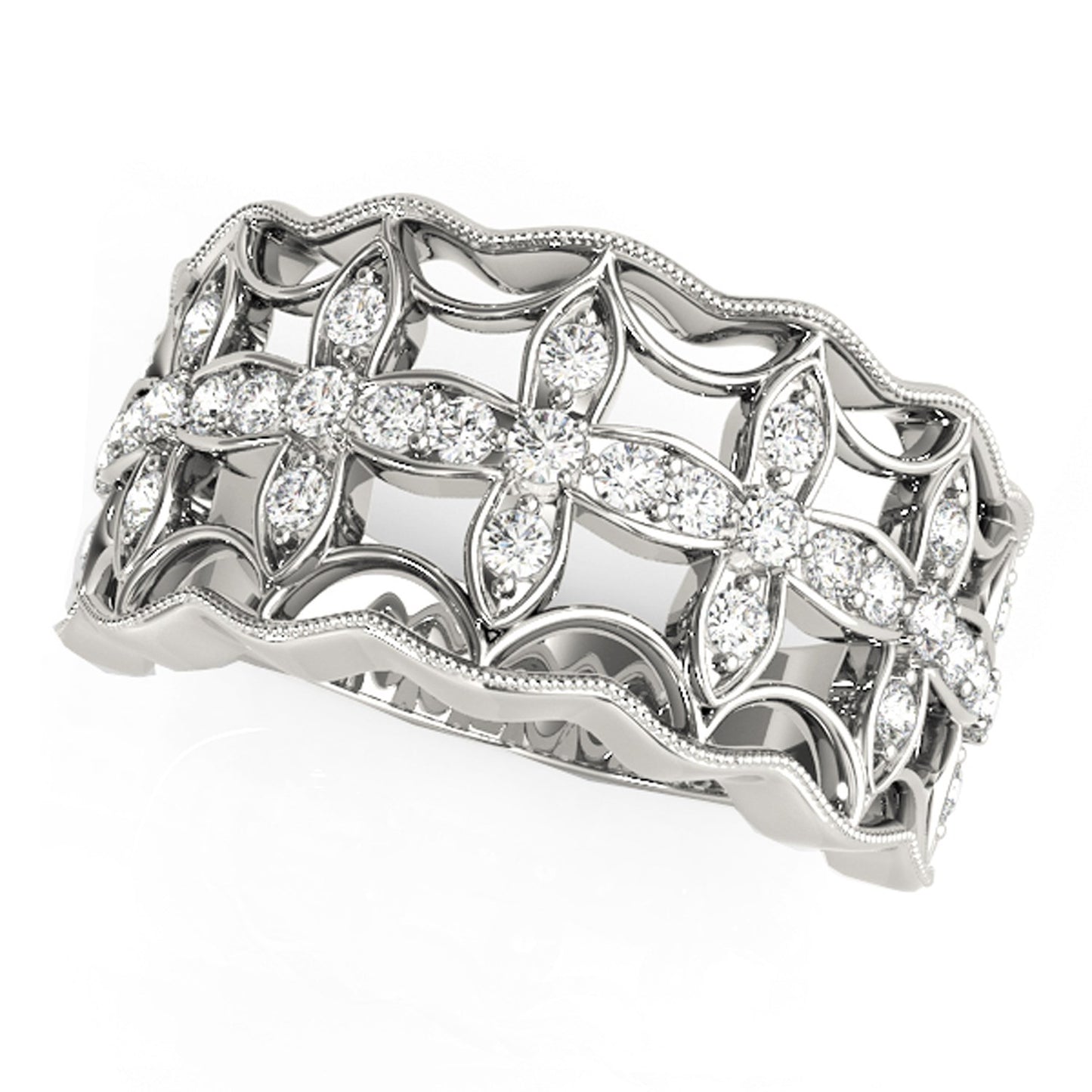 1/4 CT. T.W Four Leaf Clover Motif Diamond Ring in 14k White Gold