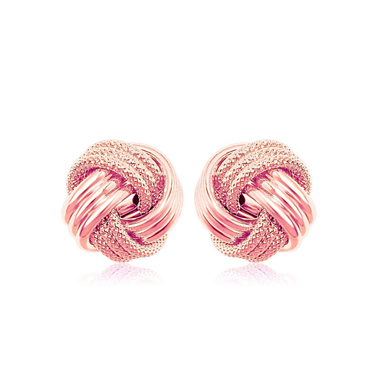 14k Rose Gold Textured Love Knot Earrings