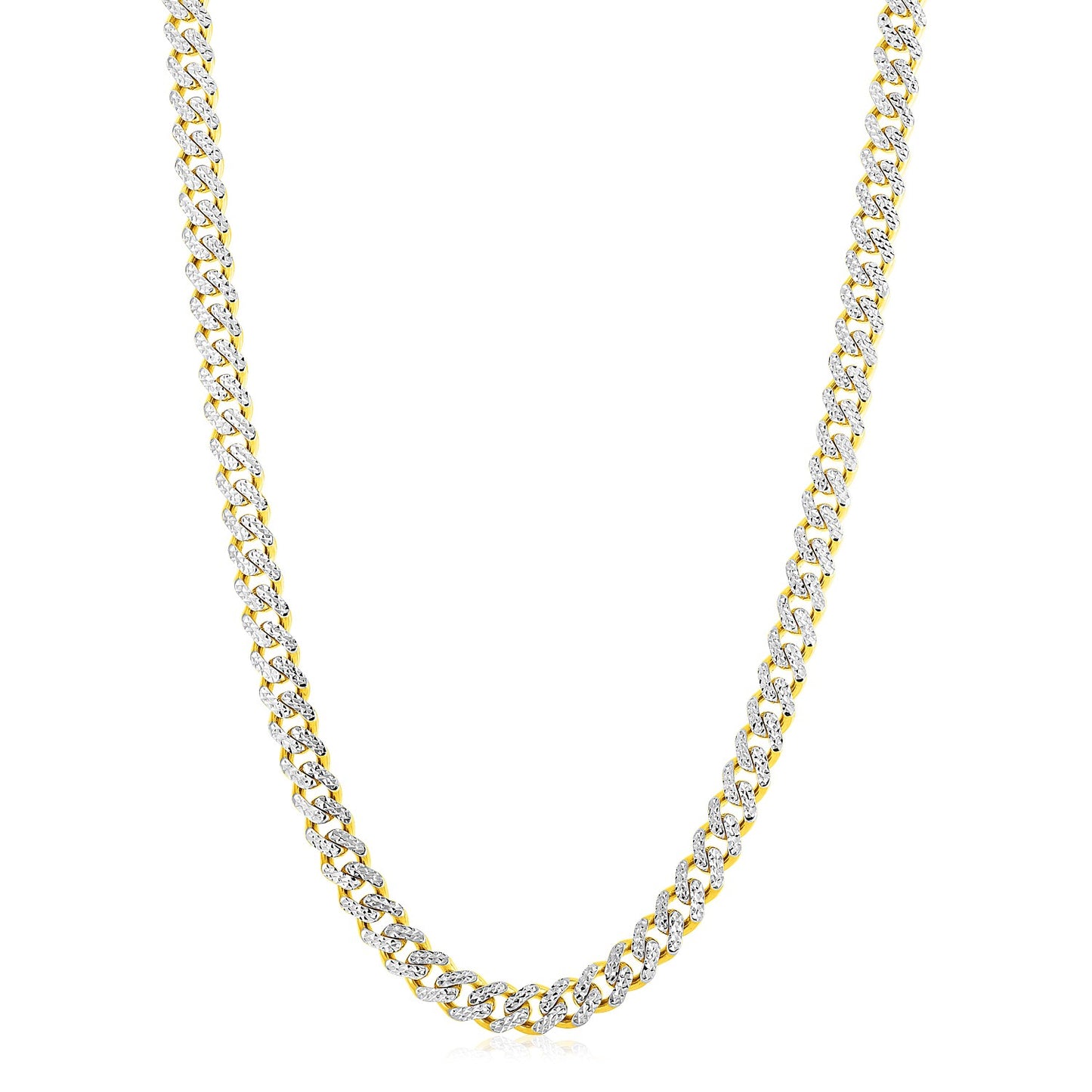 14k Yellow Gold White Paved Light Miami Cuban Link Chain