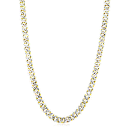 14k Yellow Gold White Paved Light Miami Cuban Link Chain