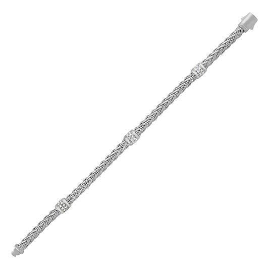 14k White Gold Diamond Accent Woven Rope Bracelet
