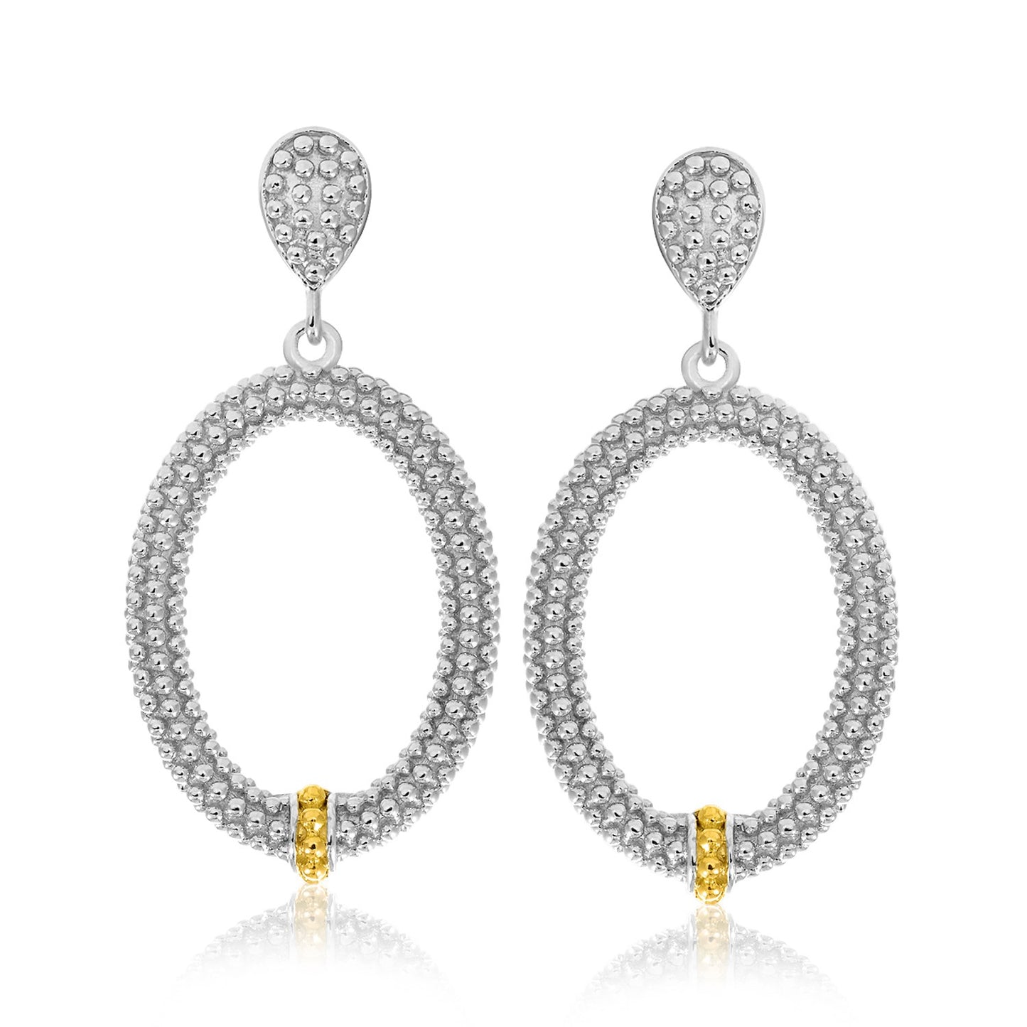 18k Yellow Gold & Silver Open Oval Popcorn Earrings