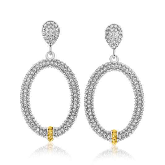 18k Yellow Gold & Silver Open Oval Popcorn Earrings