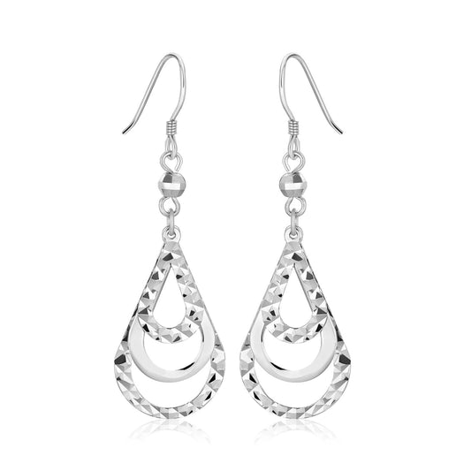 Sterling Silver Textured Graduated Open Teardrop Drop Earrings