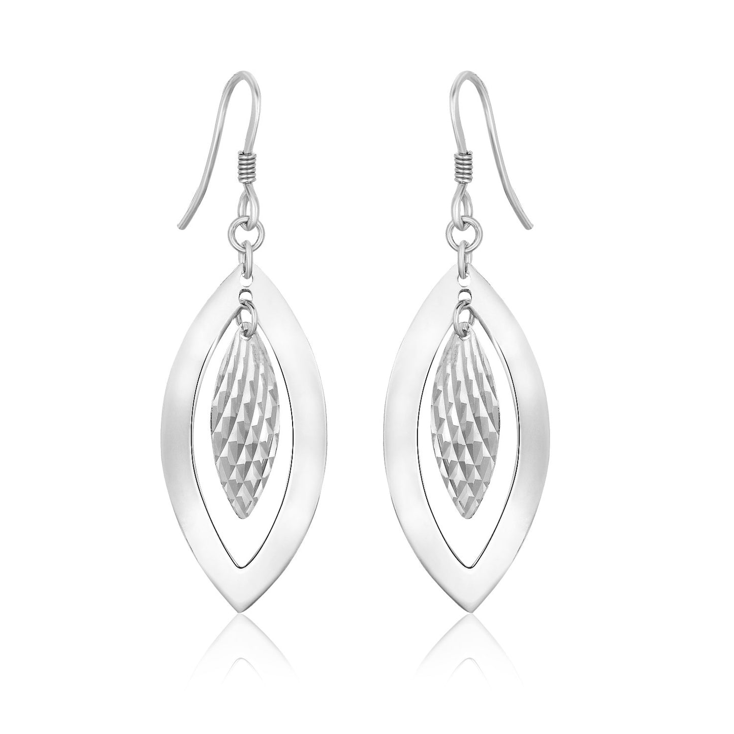 Sterling Silver Drop Earrings with Dual Textured Marquis Shapes