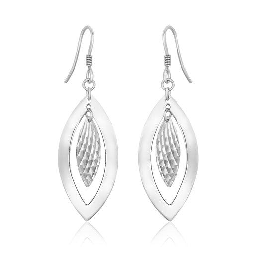 Sterling Silver Drop Earrings with Dual Textured Marquis Shapes