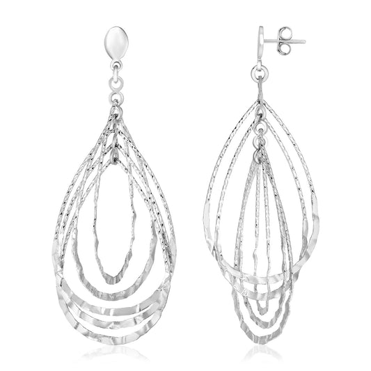 Sterling Silver Textured Teardrop Motif Drop Earrings